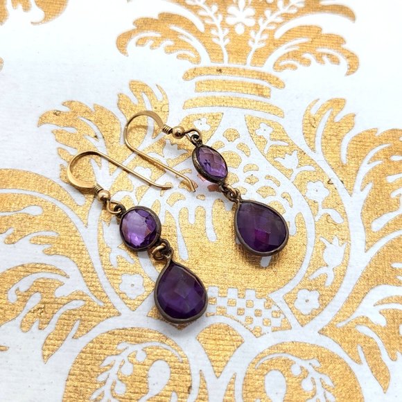 Purple amethyst gold filled dangle earrings NWT - Picture 2 of 5